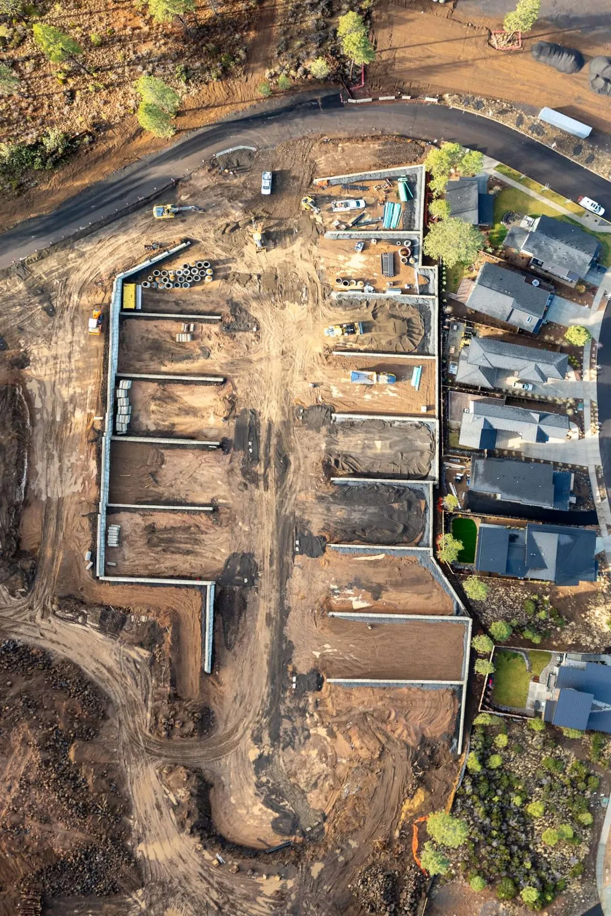 Aerial of the Burns Capital underground utility project run by Steele Earthworks